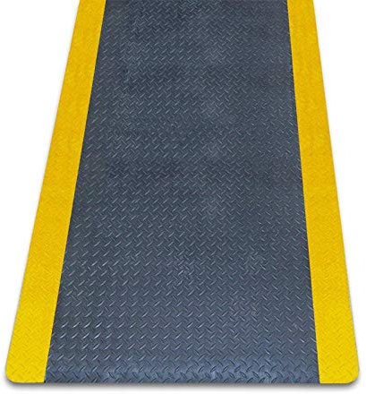 Betriebsausstaung24 ® Anti-Ermüdungsmatte | Ergonomischebodenmatte | Arbeitsplatzmatte | Riffelblech-Struktur (60,0 x 90,0 cm, Rand Gelb - Riffelblechmuster)
