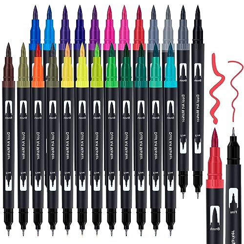 Dual Tip Brush Pens for Adult Colouring Books, 24 Colouring Pens for Bullet Journal, Coloured Pens Fineliners Felt Tip Pens , Adult Colouring Pens Journal Pens for Drawing, Lettering, Calligraphy