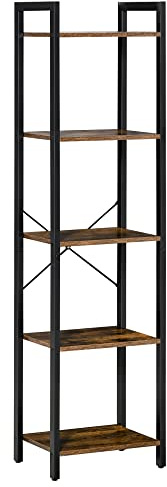 HOMCOM Étagère bibliothèque Style Industriel H154 cm 5 étagères Acier Noir Panneaux Particules Aspect Bois Vieilli