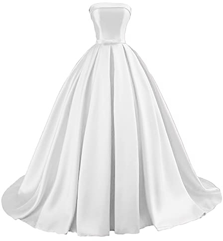 TOOWOOT Strapless Prom Dresses for Teens Long Satin Ball Gown Formal Dress for Women Evening Party Gown with Pockets White Size 4