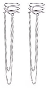 SLUYNZ 925 Sterling Silber Manschette Ohrringe Kette für Frauen Damen Kette Ohrringe Hängend Ohrclips Ohrring