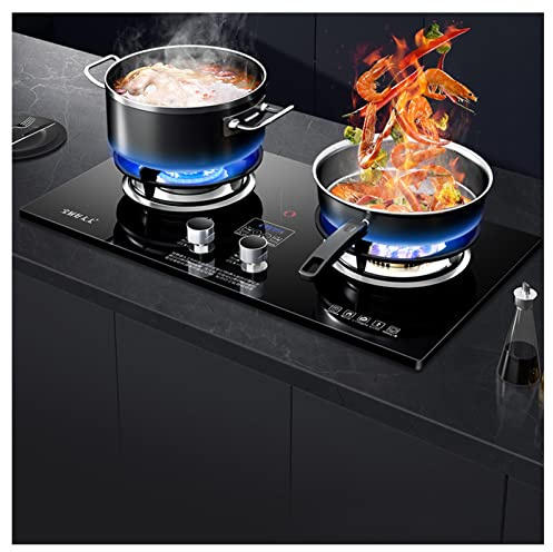 Gas Stove Cooker, Tempered Glass Worktop 4.5-5.2KW 2 Burners, Tabletop and Built-in Two Installations Kitchen Cooktop Gas Cooker,LPG/NG Burner Only (Size : LPG)