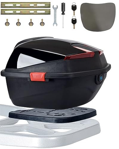 Topcase für Roller 35L Motorradkoffer mit Rückenlehne und Platte Abschließbar Motorrad Kofferraum Universal Wasserdicht Motorroller Heckbox für Moped/Mofa/Motorcycle,Schwarz,15*15*11in