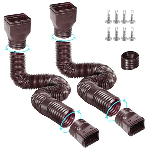 Gutterlix Flexible Gutter Downspout Extensions, Connectable Downspout Extender with 58+ 67 Extendable Pipe, Thickened Down spout Drain Extension for Rainwater Drainage(2 Pack, Brown)