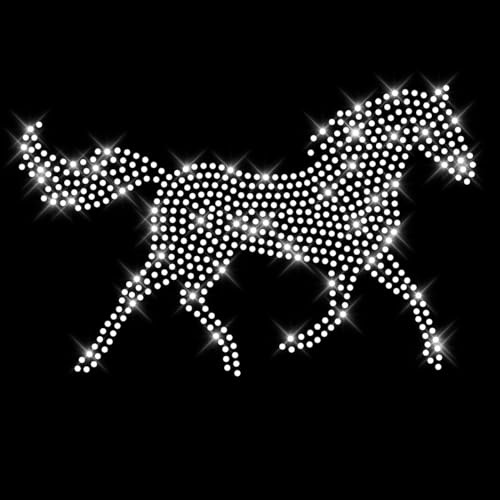 Glitzerdeals Bügelbild Karneval Strass rennendes Pferd Silhouette Aufbügler für Textilien mit 580 Strasssteinen (220 x 140 mm)