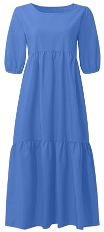 Ansenesna Sommerkleid Damen Midi Elegant Kleider Damen Sommer Volant Sommerkleider Damen Leicht Und Luftig Midikleid Frauen mit Ärmeln Schwingen Damenkleider Kurzarm Locker Volantkleider