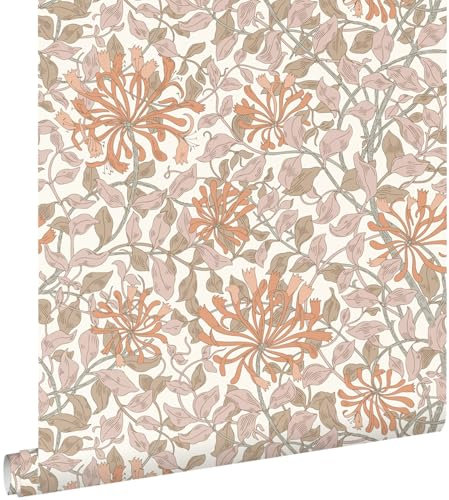 papier peint fleurs terracotta et vieux rose 50 x 900 cm - ESTAhome