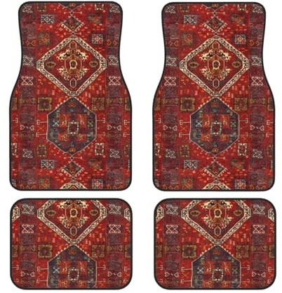 IUBBKI Tapis de Sol Avant et arrière de Voiture au Design de Tapis Oriental en Rouge et Bleu, Tapis de Voiture, Ensemble Complet de 4 Tapis, Protection Toutes Saisons