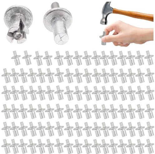 NICENEEDED 100 PCS Rivets à Noyau en Aluminium Rivets à Marteau à Tête Demi Ronde Rivets Aveugles en Aluminium à Expansion de Type à Frapper