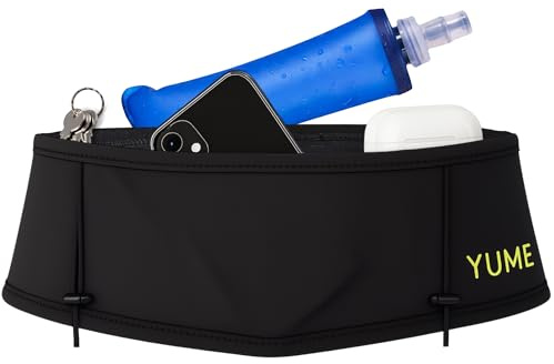 YUME Marsupio Running con 3 tasche + portaborraccia, portabastoni e portapettorina - Marsupio corsa - Marsupio Corsa Running per uomo e donna (NEGRO, M)