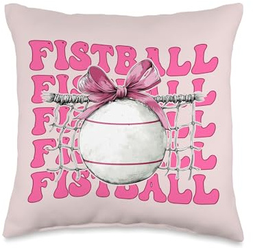 Coquette Bow Fistball Player Girl Mom Mother's Day Pink Throw Pillow