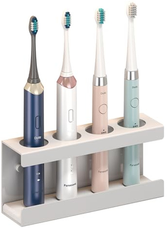 Zahnbürstenhalter Wand, Elektrische Zahnbürste Halterung 4 Loch Zahnbürsten Halter Ohne Bohren Weiß Edelstahl Zahnbürsten Organizer mit Basis aus Diatomeenschlamm