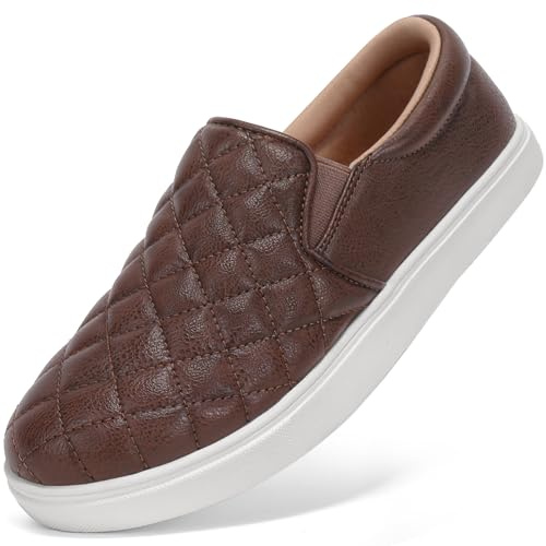 STQ Wide Toe Box Slip On Shoes Women Quilted Fall Sneakers Walking Business Casual Tennis Comfortable Fashion Nursing Dark Brown Size 9.5 Wide
