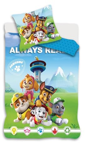 Paw Patrol - Set di biancheria da letto per lettino, copripiumino 100 x 140 cm + federa 40 x 45 cm, 100% cotone, morbida e traspirante, per letto di neonati o bambini, motivo: Paw Patrol, colore