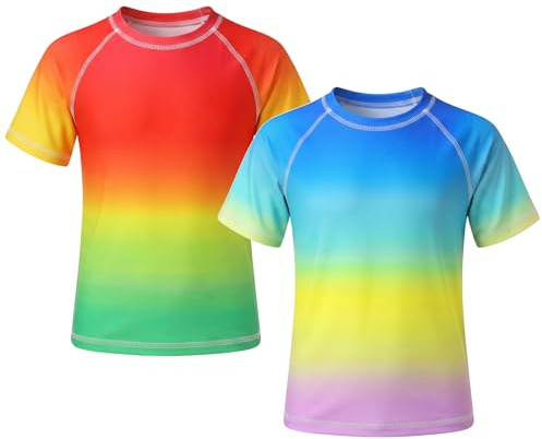 Baogaier Simning T-shirt för pojkar, solskydd strandtopp, 2 stycken, kortärmad snabbtorkande Rashguard T-shirt för sport surfing strand pool 3–11 år