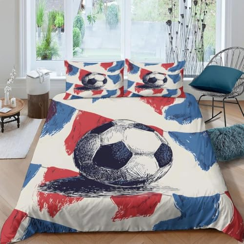 Set Copripiumino Singolo Pallone da Calcio Biancheria da letto Tema Sportivo in Morbida Microfibra 3D Parure Copripiumino 135x200 cm con Cerniera e 2 Federe 50x80 cm M.1877