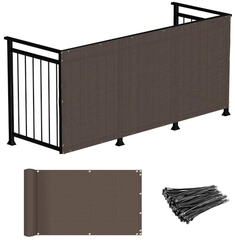 Windscreen4less 3'x12' Deck Balcony Privacy Screen Fence Apartment Balcony Mesh Screen with Zip Ties Chain Link Fence Cover UV Protection for Outdoor Patio Backyard Pool Porch Railing, Brown