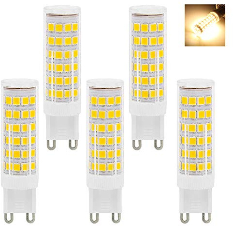 VANSUKY 5er G9 7W, 3000K Warmweiße, CRI > 80, 75LEDs 2835SMD, 55W Halogen Lampen Äquivalent, 600LM, AC 220~240V, LED Energiesparlampen,Abstrahlwinkel 360°