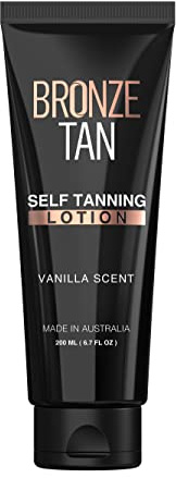 Bronze Tan Self Tanning Lotion - Luxurious Vanilla Self Tanner for Face & Body - No Color Guide Sunless Tanner for a Natural Glow - Hydrating Formula, Streak-Free Sunless Tan (200ml/6.76 fl oz)