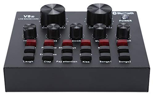 PUSOKEI Carte Son en Direct, Table de mixage Audio USB Carte Son Externe, Micro-Casque, Dispositif de changeur de Voix Multifonction pour Enregistrement en Direct de karaoké sur Ordinateur