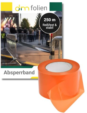 1 Rolle super stabiles Absperrband Flatterband Warnband Trassenband Folienband Parkplatzsperre Baustellenabsperrung 75mm (250m, Orange)