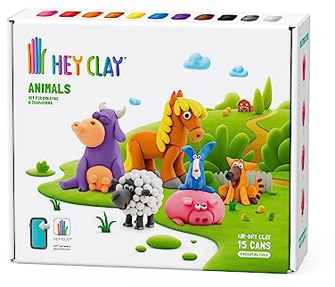 Hey Clay Animals-Set – bunte Modellier-Kinder – lufttrockenes Ton-Set 15 Dosen und Modellierwerkzeuge mit lustiger interaktiver Anleitung