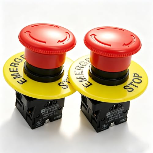 2pcs 22mm rosso interruttore a fungo di emergenza AC 660V 10A 1NC 1NO interruttore a pulsante con segnale di arresto di emergenza