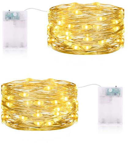 Lichterkette Batterie Mit Timer - 2 x 50er LED 5M Mini IP65 Wasserdicht für Party, Weihnachten, Halloween, Hochzeit Deko