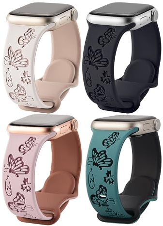 Fullmosa 4 stycken sportarmband kompatibla Apple Watch 42 mm 40 mm 41 mm 38 mm damarmband, fjäril silikonband för Apple Watch Series 10 9 8 7 6 5 4 3 2 1 SE