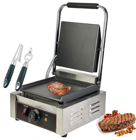forplubossmmp Commercial Sandwich Grill with 1/Fish Scaler & 1/Corkscrew, Electric Sandwich Contact Grill Non-Stick Sandwich Press with 50-300℃ Temperature For Kitchen, Restaurant Use 1800W,groo/smoo