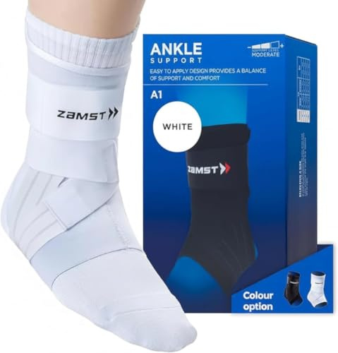 Zamst A1 White Ankle Brace for Sports - Breathable Sports Ankle Support for Men and Women with Adjustable Three Way Straps for Moderate Lateral Ankle Sprain - Left, Medium