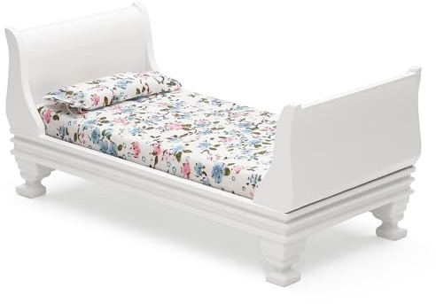 Odoria Maison de Poupée Lit Simple: Échelle 1/12 Miniature Lit 1 Place avec Literie pour 15cm Figurines Chambre à Coucher Victorien - Mini Meuble Bois Vintage Antique Blanc