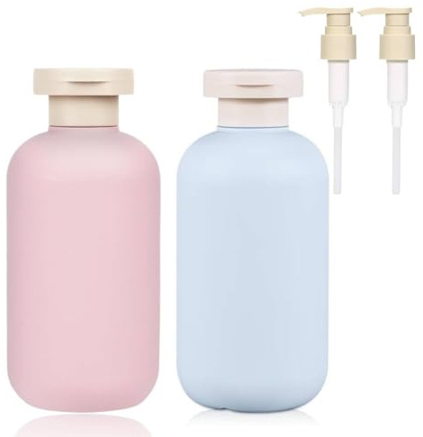 OMBRISA Flacons de Voyage 2 Pcs 200ml avec Bouchon Flip et Pompe, Flacons Souples, Flacon Voyage Plastique, étanches pour Shampooing, Gel Douche et Produits Cosmétiques