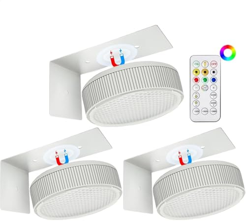 Generico Luce per pittura a batteria - 3x Luci da Parete Magnetiche Senza Fili con Telecomando, Dimmerabili e Timer, Illuminazione Decorazioni da Parete per Armadio Esposizione Pittura Arte Dipinti