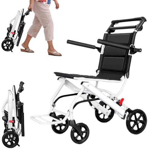 Rollstuhl faltbar leicht, ultraleichter Reiserollstuhl 8,2kg mit Handbremse & PU-Rädern, tragbarer Transportrollstuhl für Senioren & Erwachsene, kompakt klappbar