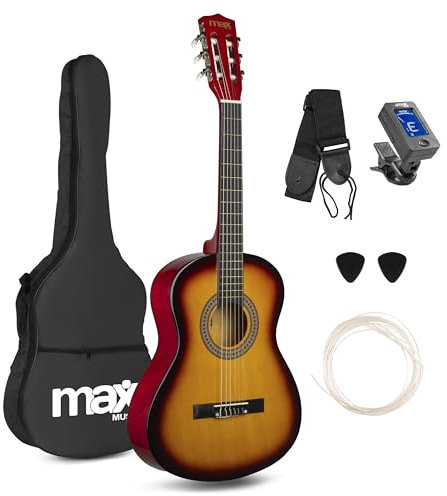 MAX SoloArt 3/4 Junior Acoustic Guitar for Beginners – Nylon String Children's Classical Guitar, Gentle on Fingers, Ideal Musical Instrument, Sunburst Finish (Suitable Ages 6-12)