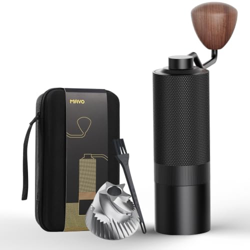 MAVO Manual Coffee Grinder, Hand Coffee Grinder, Capacity 25g with CNC Stainless Steel Conical Burr, Adjustable Setting, Burr Coffee Bean Grinder (Black, Versatile)