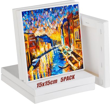 Atliberswo 5 Stück Leinwände zum Bemalen Klein Set - Mini leinwand keilrahmen 15x15 cm - für acrylfarben für Künstler, Amateure, Anfänger für Acryl-, Aquarell-, Ölfarbe