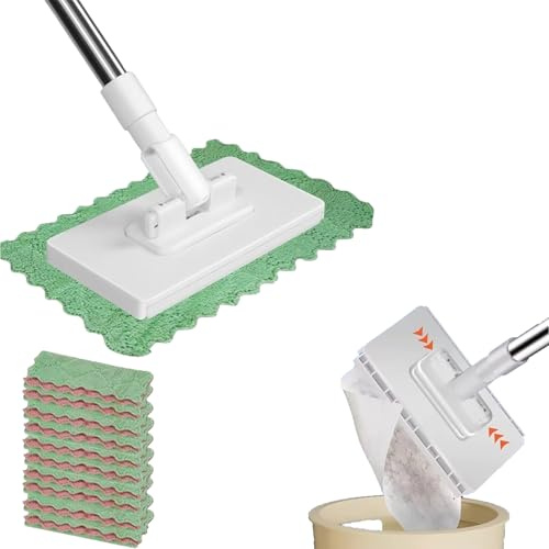 Fregona con Sistema de Sujeción a Presión, Mopa Plana Desechable con 10 Paños de Repuesto, Trapeador Multiusos para Cocina, Hogar y Oficina - Elimina Polvo y Suciedad sin Esfuerzo