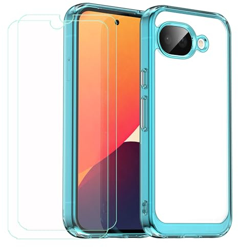 GYDQQKJ Funda para Google Pixel 10A + 2 Piezas Vidrio Protector de Pantalla Cristal Templado Film, Translúcido Azul Suave TPU Silicona Cover Carcasa Caso Case para Google Pixel 10A (6.30)