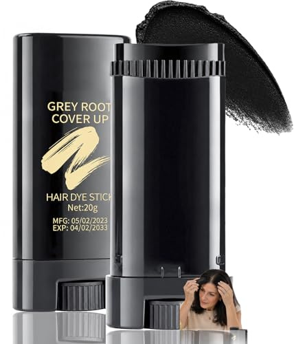 Black Hair Colour Stick for Instant Root Touch Up - Waterproof Sweat-Resistant Grey Root Cover Up for Natural-Looking Hairline Coverage, Portable Temporary Hair Colour Styling Stick