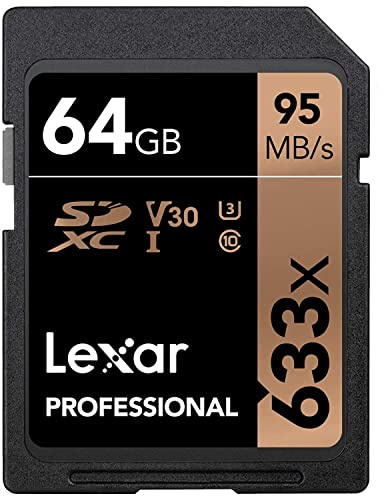 Lexar 64GB Professional Class 10 95MB/s (633x) SDHC/SDXC UHS-I Memory Card LSD64GCB1EU633