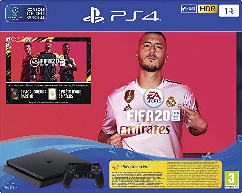 Playstation Sony, Pack PS4 FIFA 20, Console 4 Slim 1 To + 1 Manette Sans Fil DUALSHOCK 4 V2 + Jeu FIFA 20, Châssis F, Couleur : Jet Black