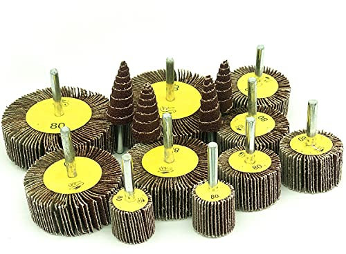 FEIHU Fächerschleifer set, Lamellenschleifer.Polierscheibe 7 verschiedene Größen 80/60/50/40/30/25/16mm 14 Stück für Bohrmaschinen verschiedene Materialien,edelstahl schleifen polieren.Körnung 80