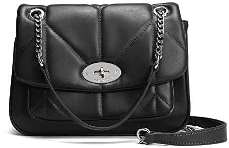 David Jones - Sac Bandoulière Matelassé Femme - Sac à Main Chaînes Porté Epaule Simili Cuir PU - Besace Rabat Tourniquet Pochette Cartable Taille Moyenne - Sac Elegant Mode Tendance Chic - Noir