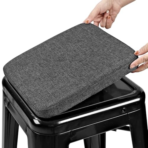 BUYUE Cuscino magnetico per sgabello da bar in lino 1 pezzo, migliorato antiscivolo e traspirante, piccolo cuscino per sedia da caffè, bistrot, impilabile, sgabello in metallo (quadrato, grigio scuro