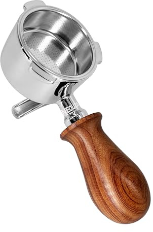 NEOUZA 51 mm Espresso-Siebträger, kompatibel mit DeLonghi Dedica EC685 Smeg Kaffeemaschine, Mini-Holzgriff, druckloser Korb, doppelte Ausgießer (H1-Griff)