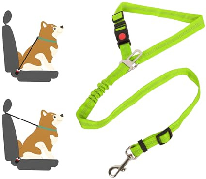 Lollanda Sicherheitsgurt Hund Auto, Hundegurt fürs Auto Sitze mit Reflektierenden Streifen und Pufferseilen, Verstellbarer Hundegurt für Große Mittlere und Kleine Hunde (Grün)