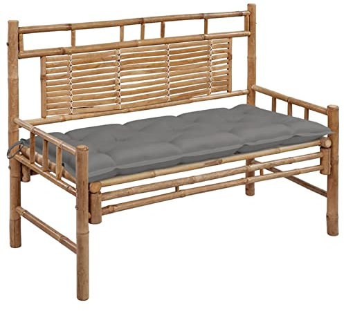 Rantry Truhenbank für den Außenbereich, Gartenbank, klassisches Park-Design, Patio, Terrasse, Außenbereich, Gartenbank mit Bambuskissen, 120 cm, Grau, 120 x 50 x 7 cm