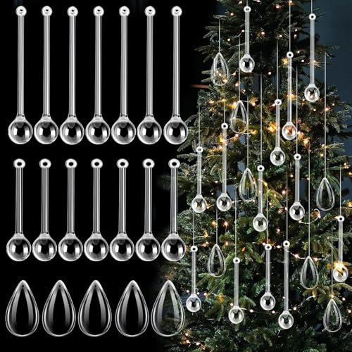Cinnvoice 50 Pcs Christmas Crystal Teardrop Ornaments Christmas Acrylic Raindrop Ornaments Clear Water Drop Chandelier Pendant Icicles Hanging Decorations for Xmas Tree Wedding Home Party Supplies